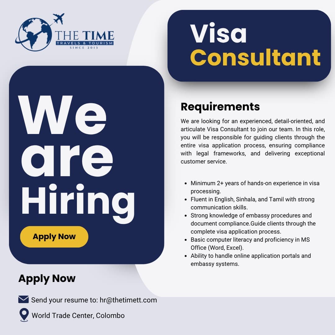 Visa Consultant — job opening at The Time Travels Colombo